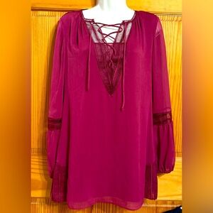 White House Black Market burgundy, wine, renaissance Boho Lace-Up Mini Dress XS